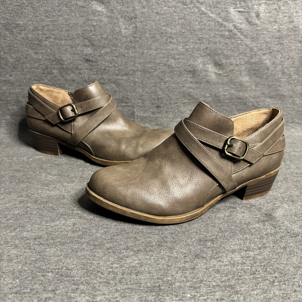 LifeStride Brown Adley Faux Leather Stacked Heel Shootie Boots Booties Sz 6.5W